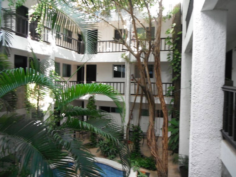 The courtyard of the Hotel Colonial, our Cancun beds
