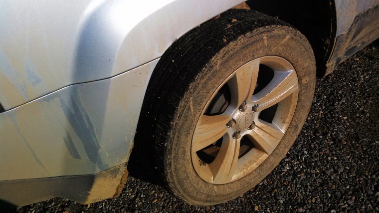 Muddy tires the morning after.